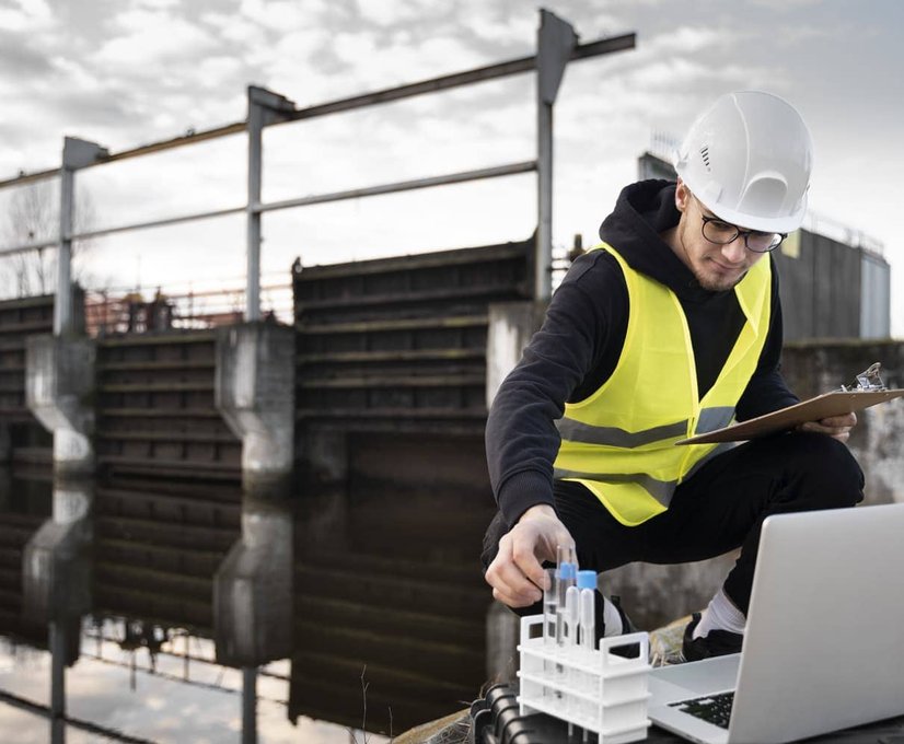 man in hard hat and work vest working